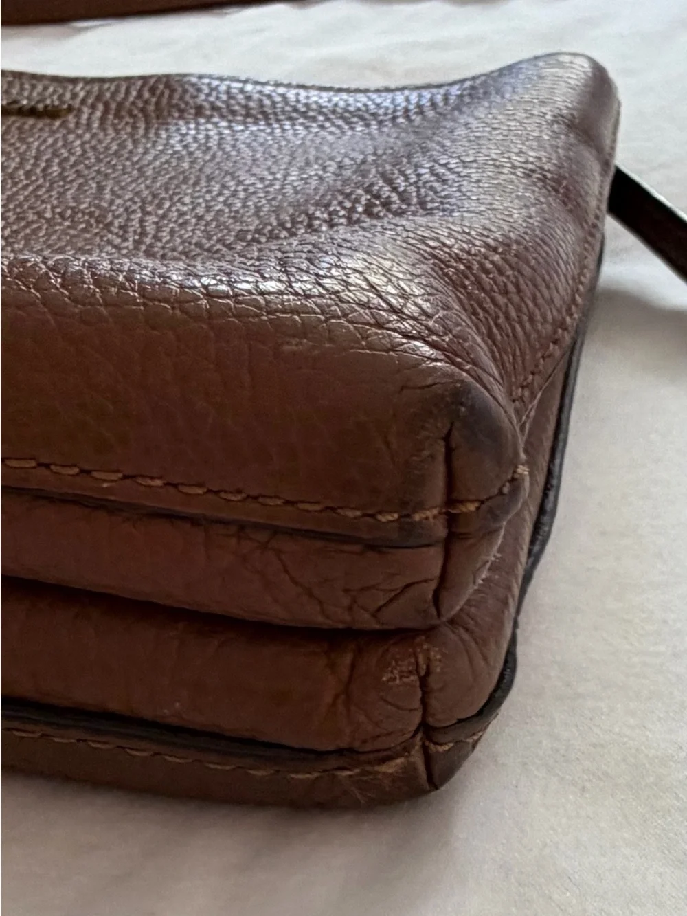 Michael Kors Brown Leather Double-Zip Crossbody with Gold Hardware